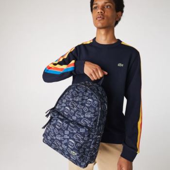 Lacoste Neocroc Lacoste Pattern Canvas Backpack - Batoh Pánské Tmavě Blankyt Blankyt / Bílé | CZ-6ws